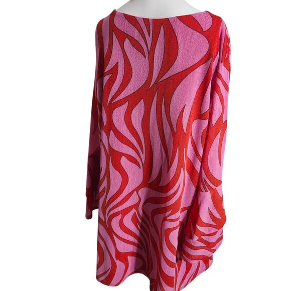 Calessa L Blouse Swirl‎ Print L Pink & Red Tiered Ruffle Sleeve Tunic Flame Fire - Picture 7 of 11